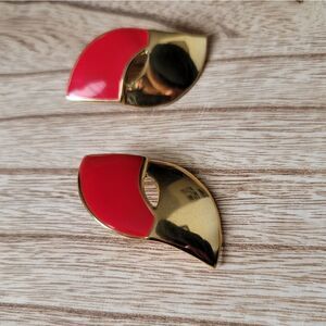 Vintage red golden tip flame earrings 80s 2 tone